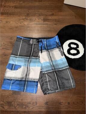 Tropical Surf Plaid Board Shorts Trunks Mens XL Vintage Y2K 90s Rare
